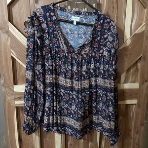 Wonderly Paisley Print Blouse in Blue and Brown